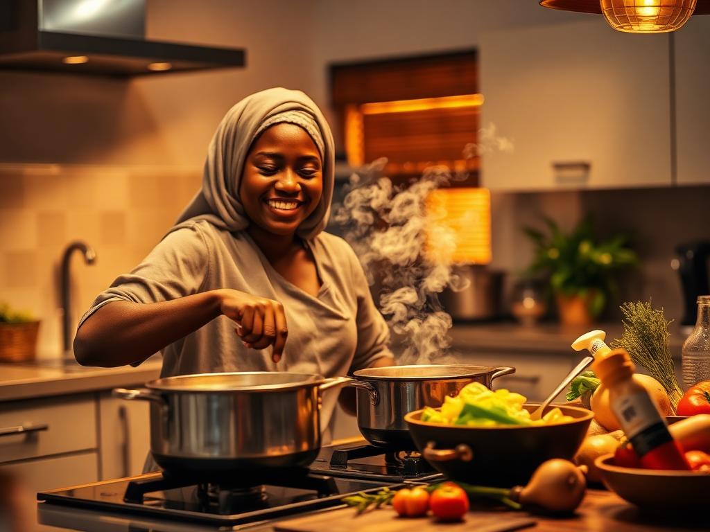 Tayyib Shaghalats cook preparing a halal meal in a home kitchen